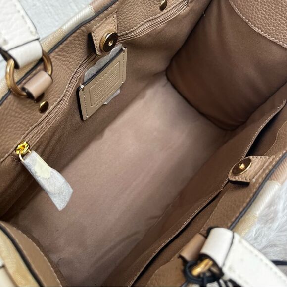NWT | COACH Signature Khaki Dreamer Dempsey Stripe Tote Satchel Handbag 8448 - Picture 9 of 10